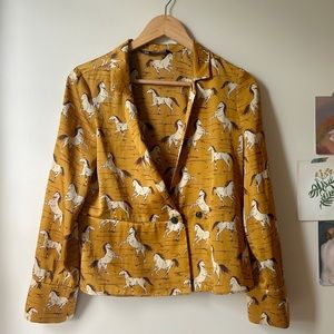 Zara Golden Horse Silk Blazer Blouse